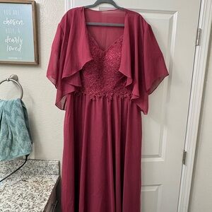 Elegant Burgundy Dress with Lace Overlay